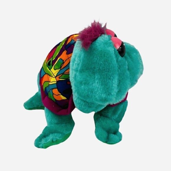 VTG Ace Novelty 10" Green Turtle Plush Colorful Shell Tongue Out Carnival Prize - Picture 2 of 9